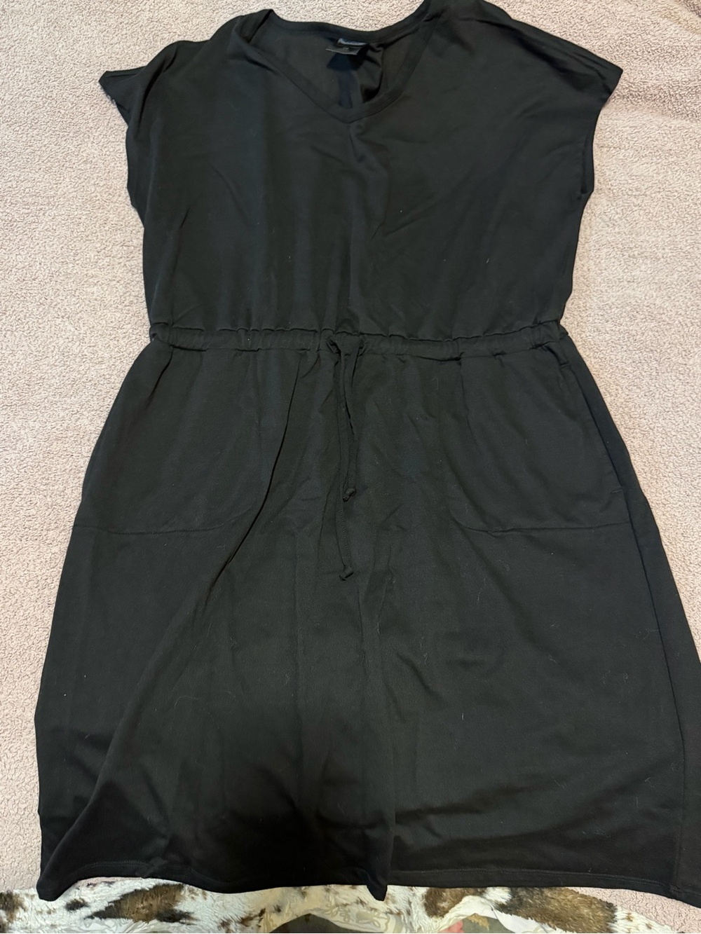 32 Degrees Cool Large Black Drawstring Waist Midi Dress Pockets